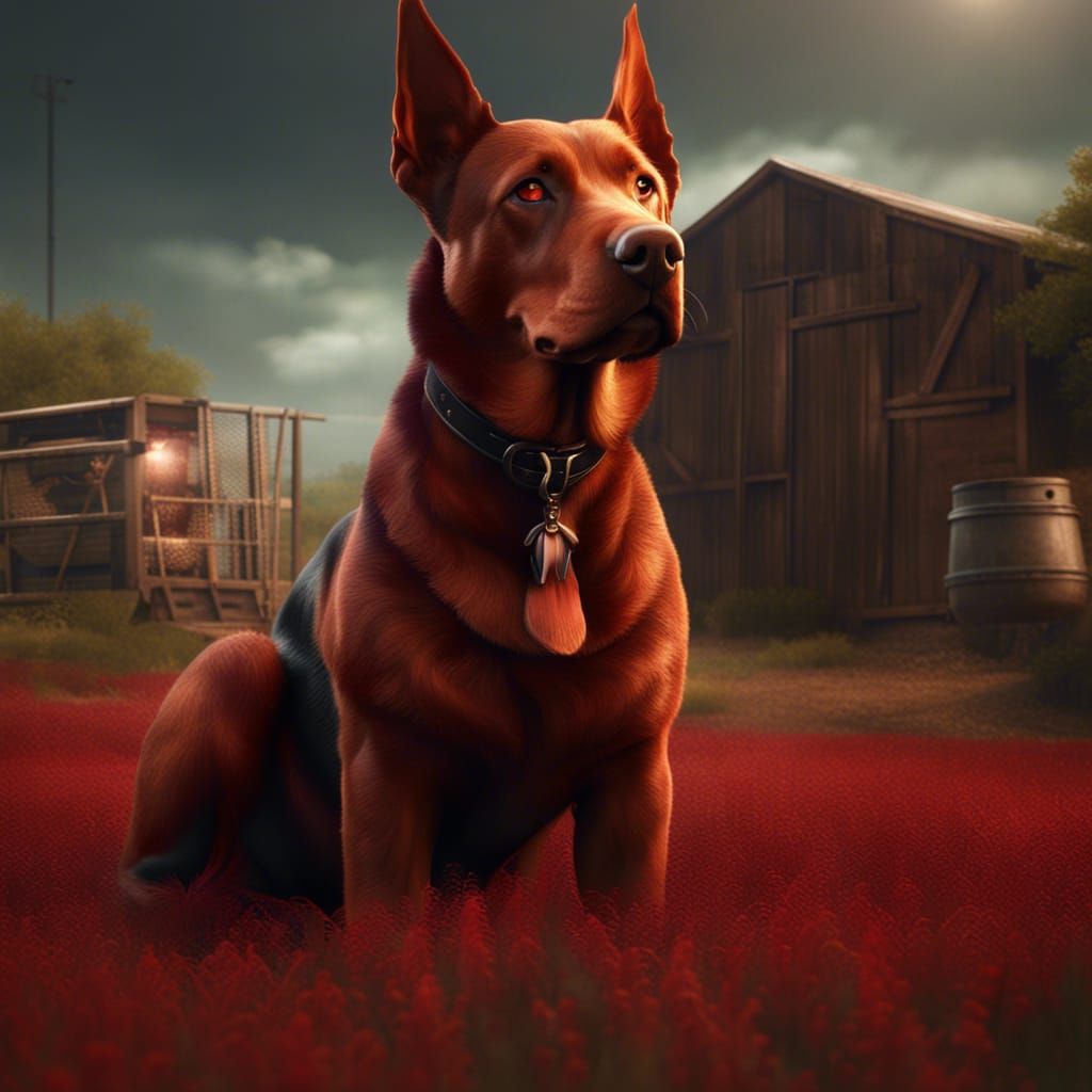 Chow Doberman Mix on Texas Farm: Digital Art