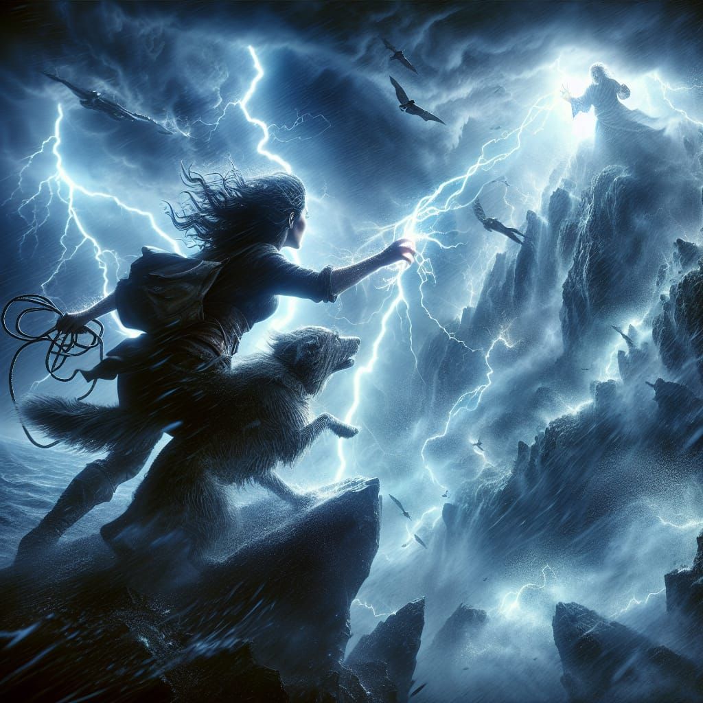 Dramatic Storm Scene with Woman and Dog in 8K