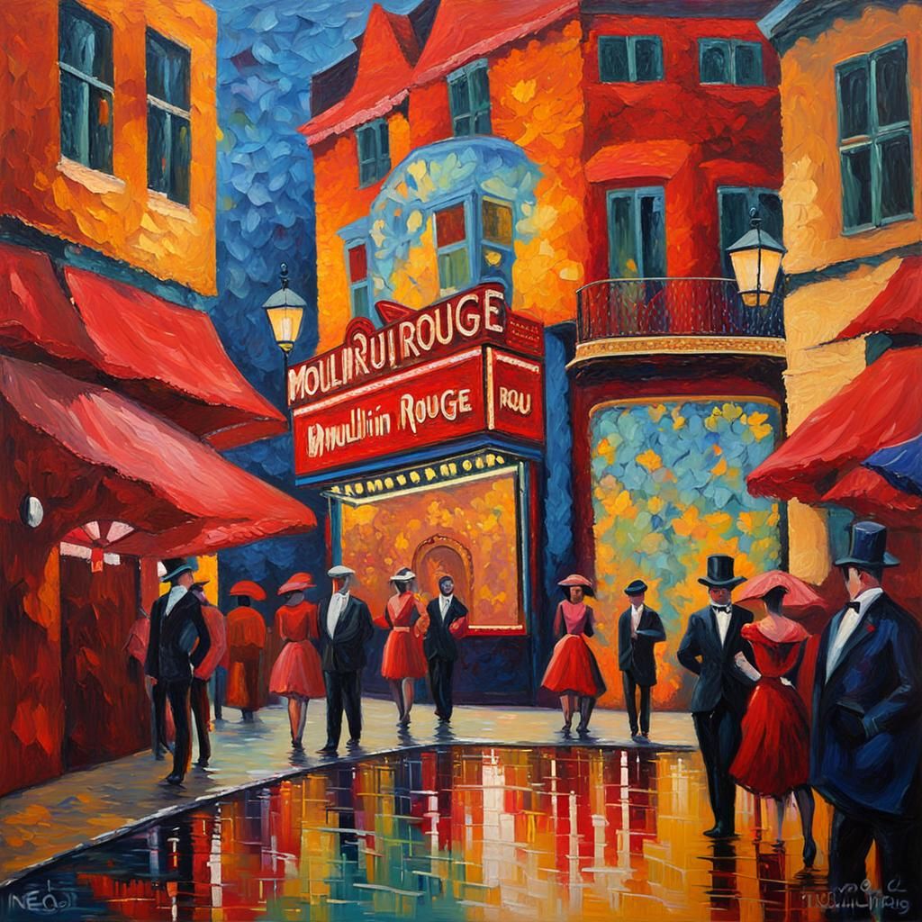 Moulin Rouge Burlesque in Expressionist Oil Painting