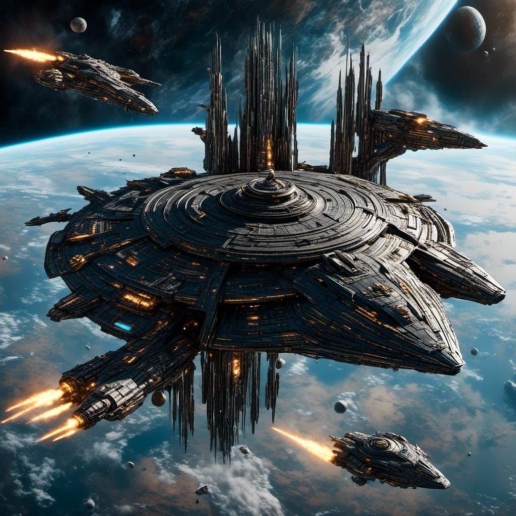 Colossal Colonial Battlestar with Advanced Weaponry in Sci-F...