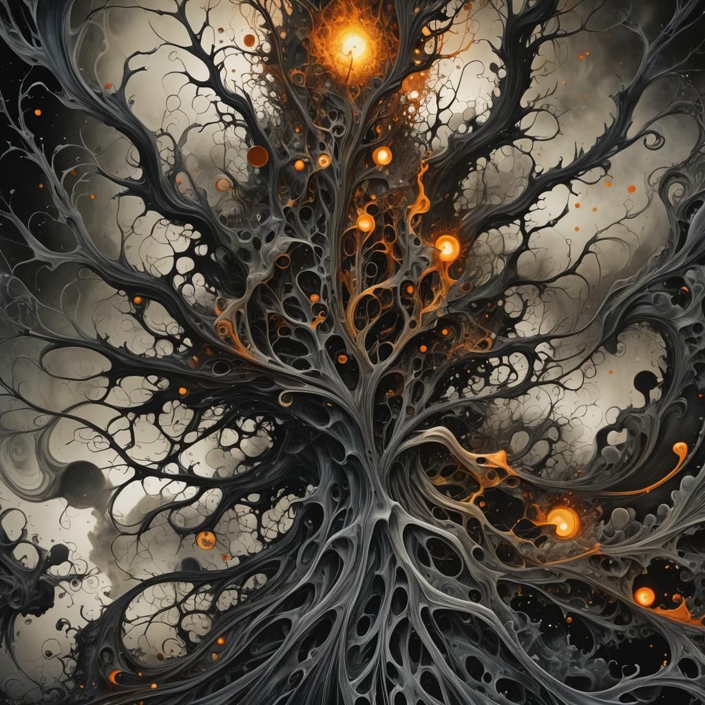 Abstract Molten Metal and Flowing Ink Collage