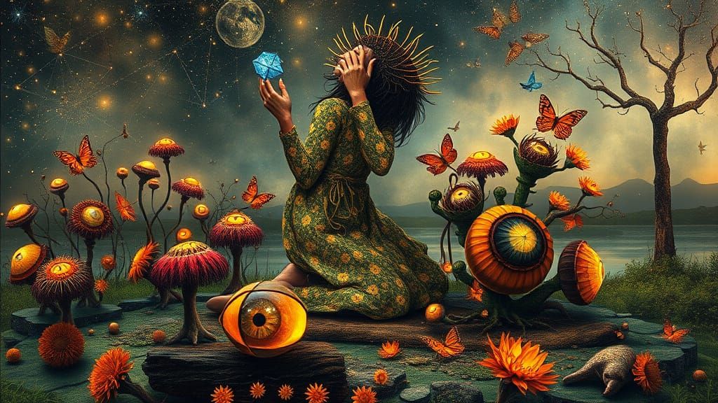 Surreal Bio Art Collage of Glowing Creatures in Cosmic Realm...