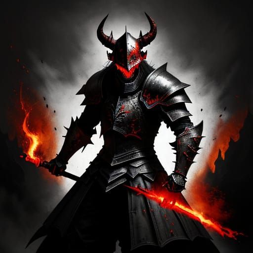 Menacing Knight in Red Armor: Dark Fantasy Art