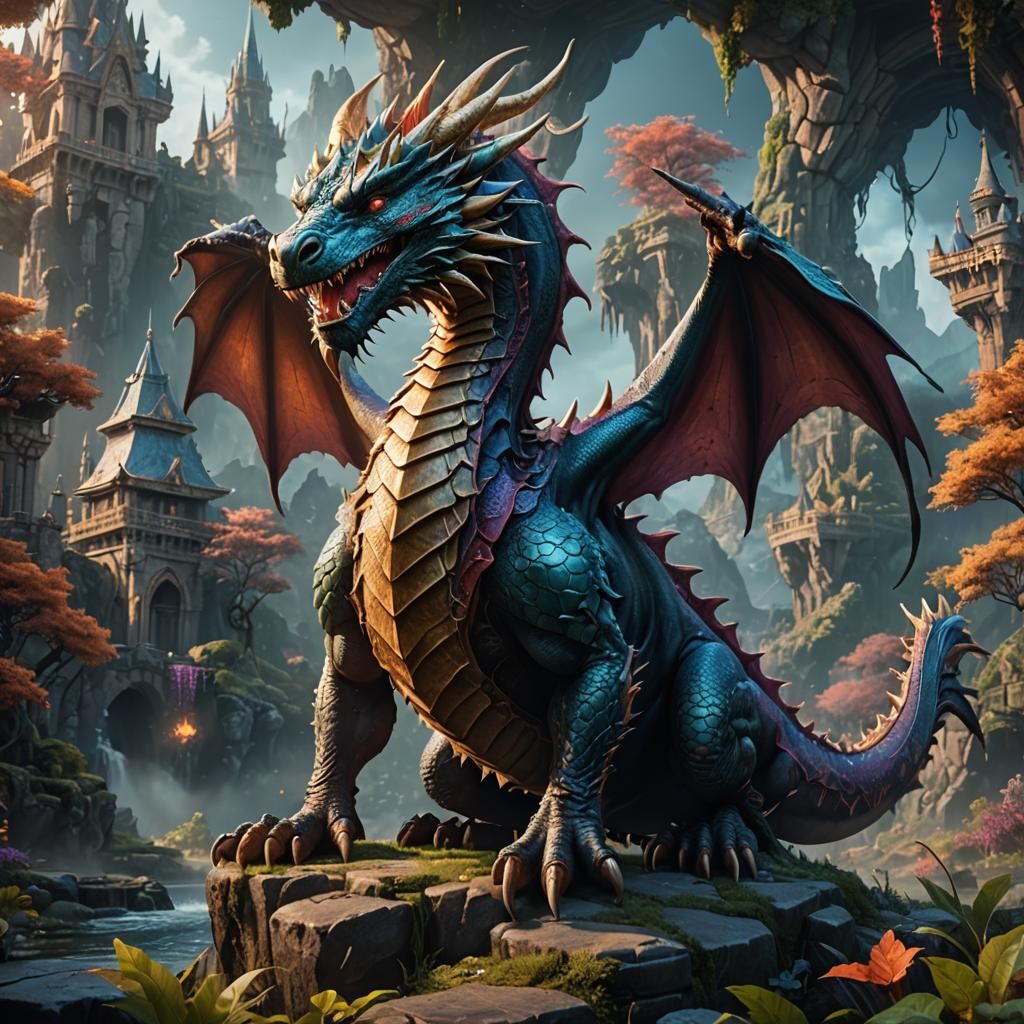 Dreamy Dragon in a Fantasy Video Game
