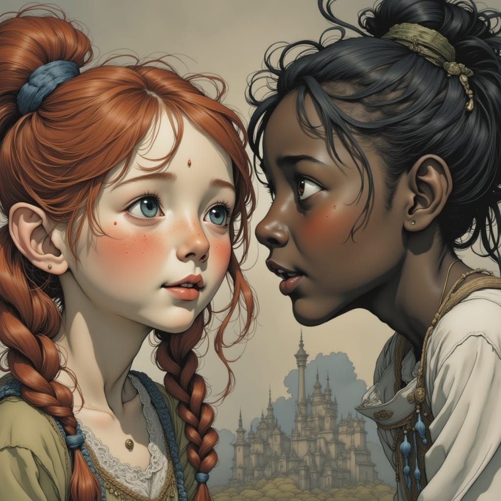 Friends Share a Joyful Moment in a Whimsical, Intricately De...