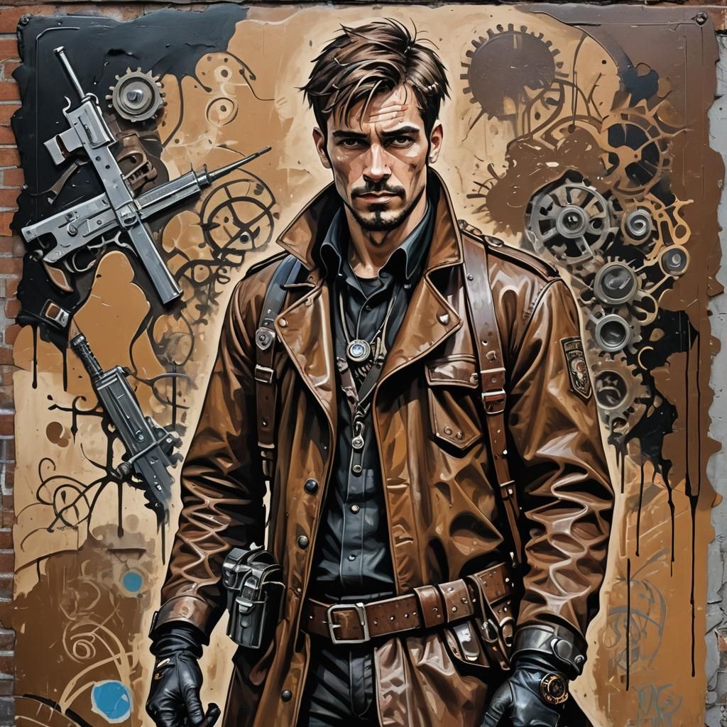 Steampunk Pirate in Gothic Victorian Graffiti Art