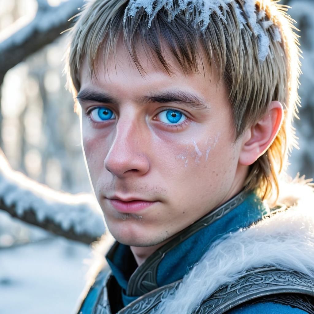 Icy Asgardian Elf Portrait in Winter Landscape