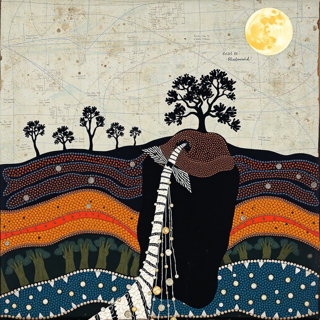 The Moon Falls: Mixed Media Aboriginal Art