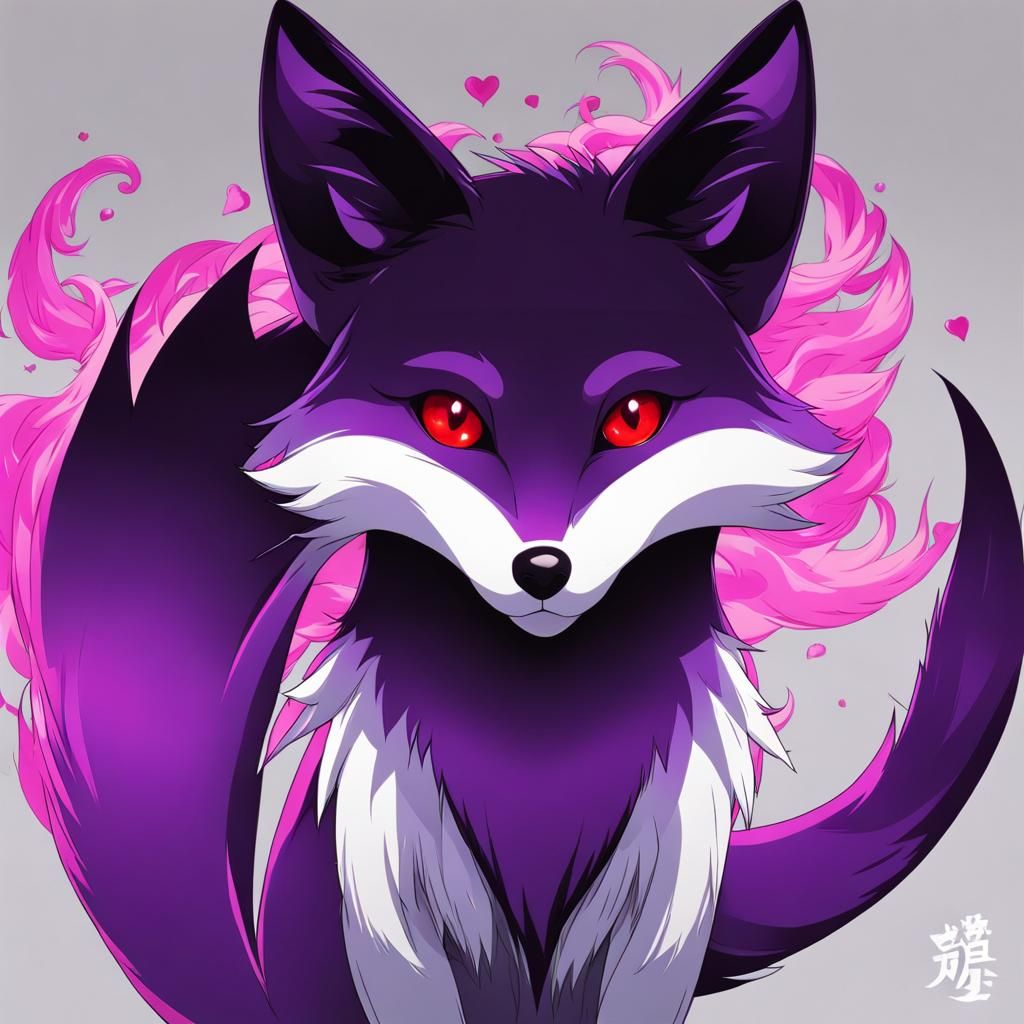 Anime Style Two-Tailed Purple Fox with Red Eyes