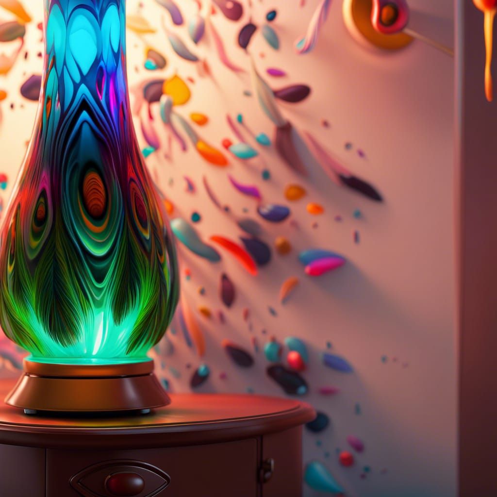 Psychedelic Feather Lava Lamp in Graffiti Art Style