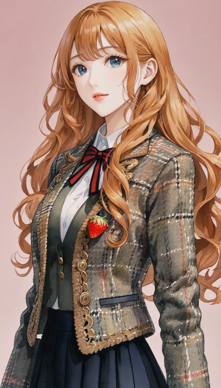 Strawberry Blonde Girl in Anime-Style Watercolor Portrait