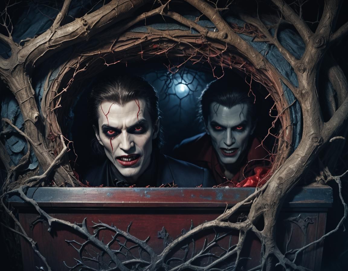 Young Vampire in Casket: Hyper-Surreal Film Photography