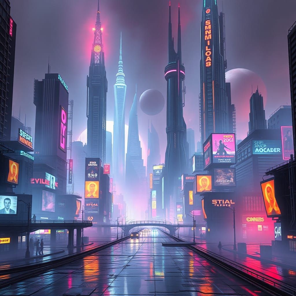 Futuristic Metropolis on Distant Planet in Cyberpunk Style