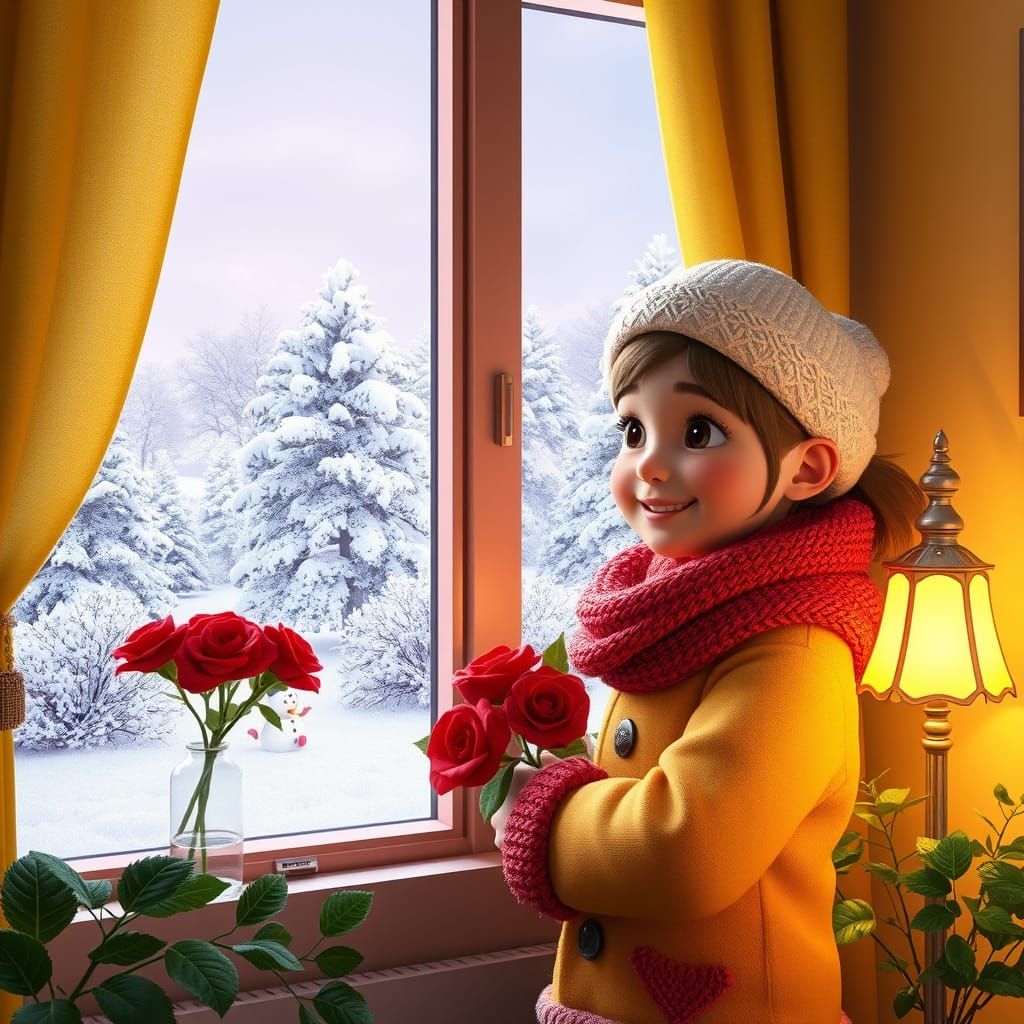 Whimsical Winter Scene in Vibrant 3D Digital Art
