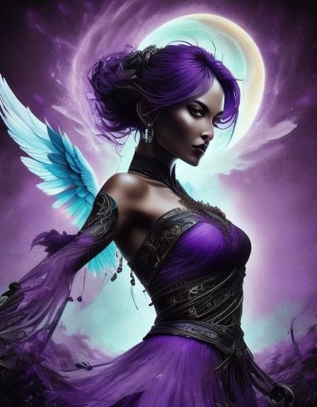 Ethereal Female Figure Against Vibrant Purple Background