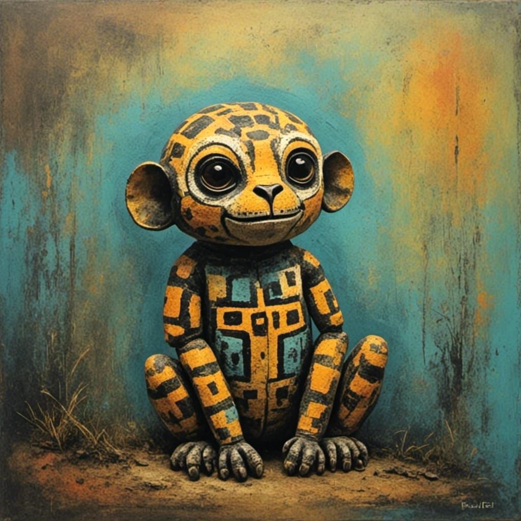 Abstract Doll Portrait in Oil Chalk Style