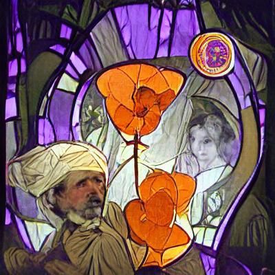 Art Nouveau Stained Glass: Orange Poppies