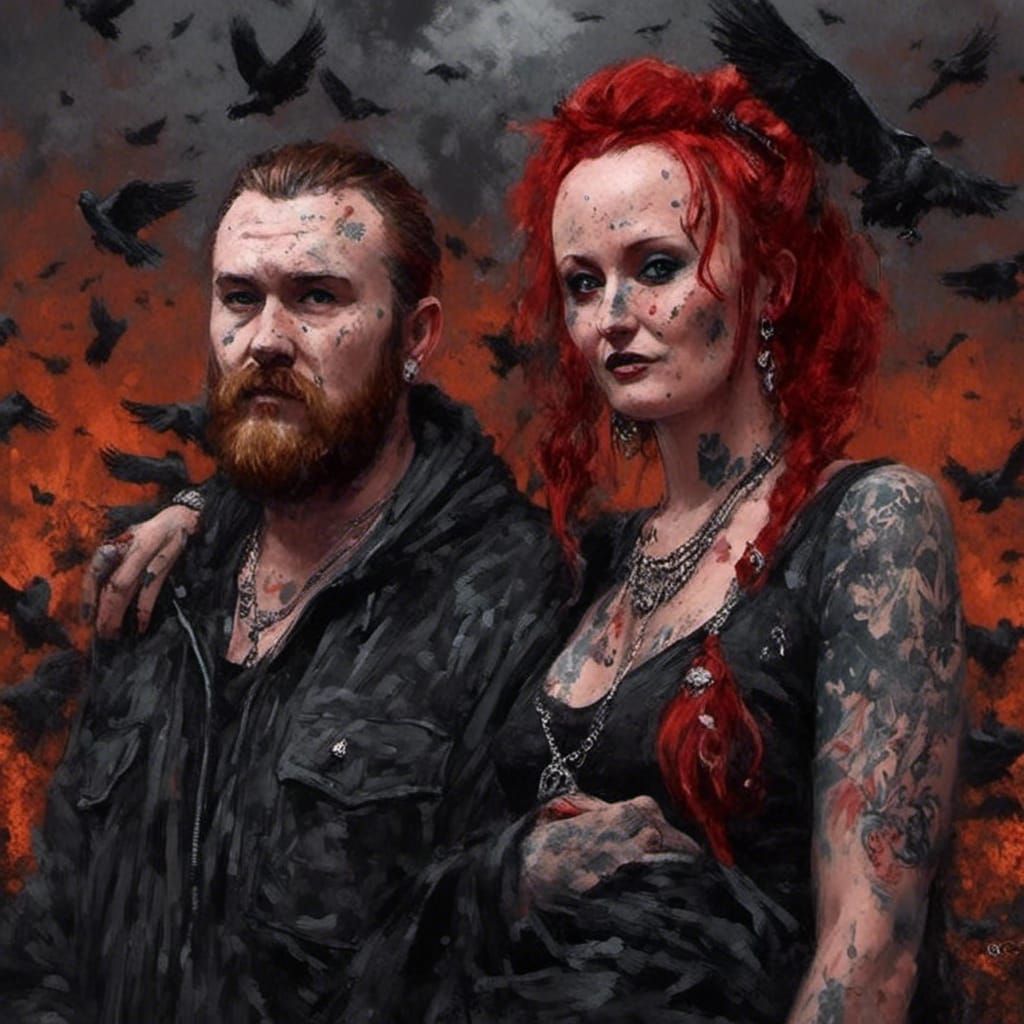 Gothic Cemetery Soulmates in Dark Oil Painting