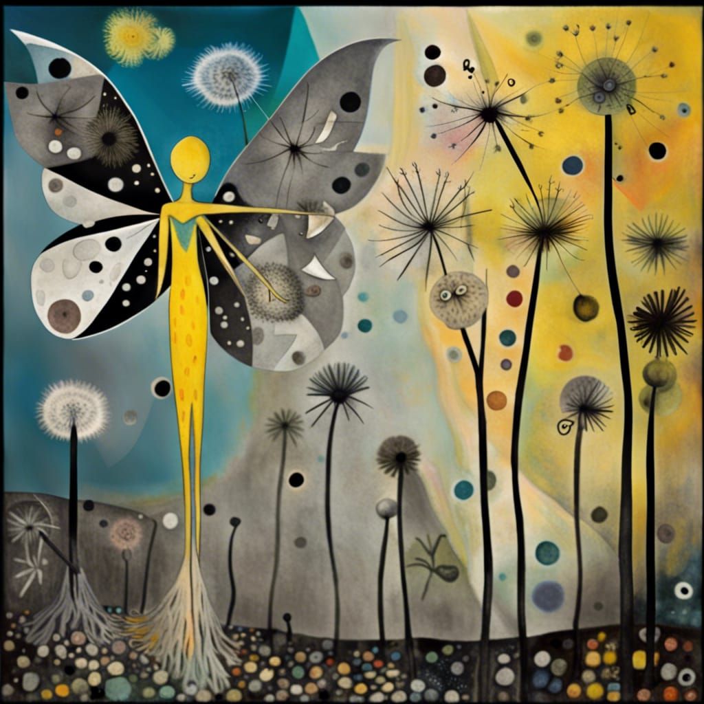 Winged Fairies in Dandelion Dreamscape: Surreal Art