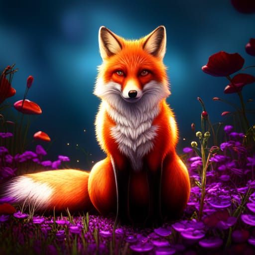 Fox in a Flower Field: Detailed Matte Painting