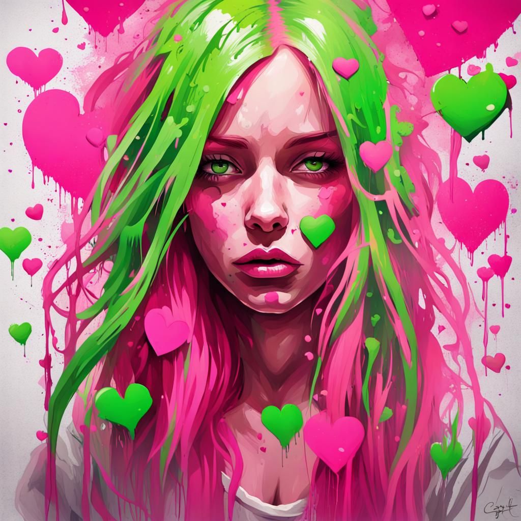 Girl with Pink Hair in Graffiti Splash Art