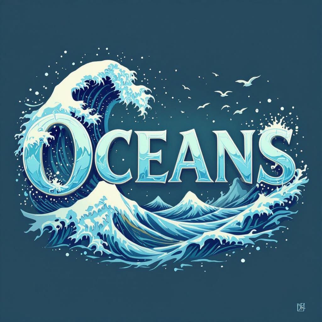 Oceans: Letters Adorned with Cresting Waves