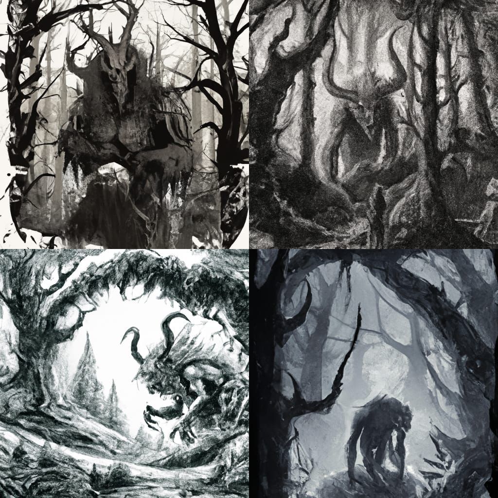 Wendigo Horror in Engraving Style