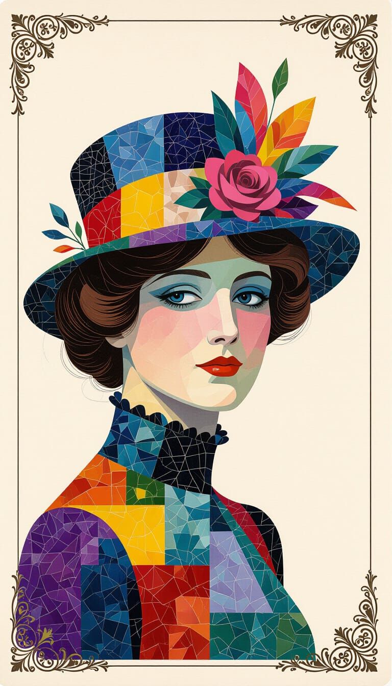 Collage Hat Mosaic Portrait in Glitch Art Style