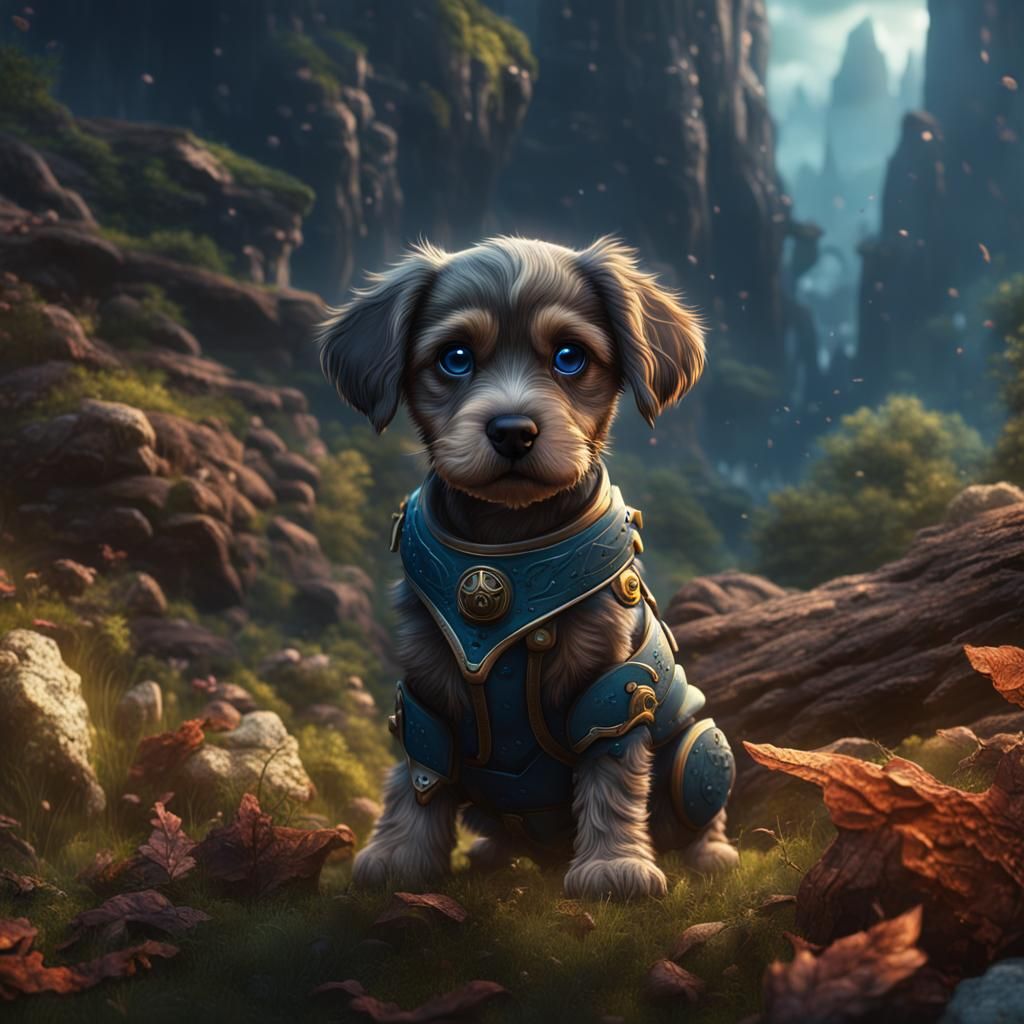 Sad Lost Puppy in Detailed Matte Painting