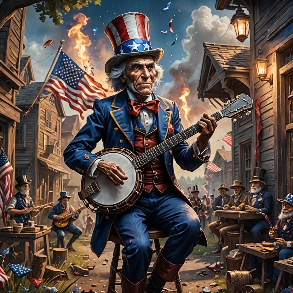 Uncle Sam Celebrates July 4th with Banjo