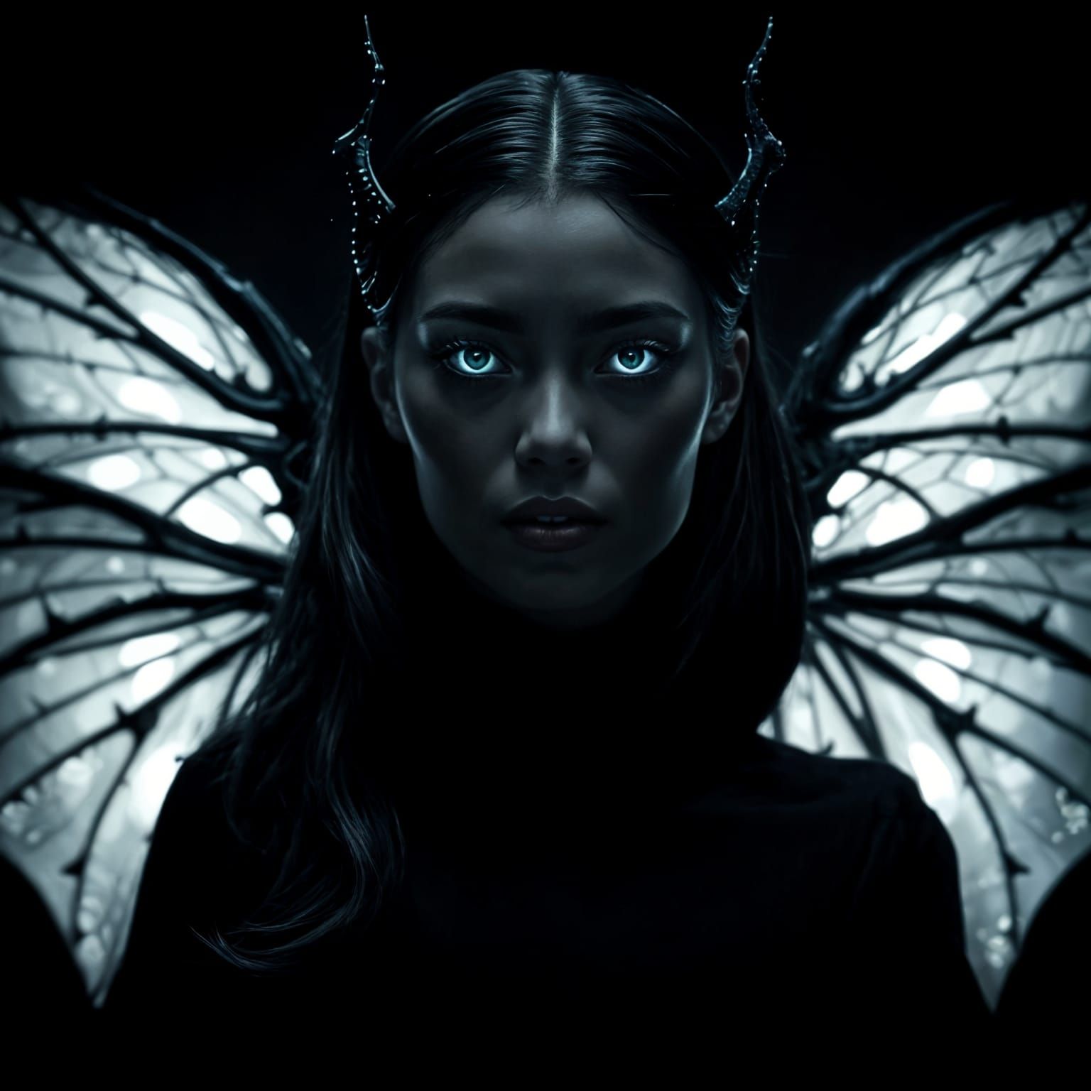 Dramatic Portrait of Winged Woman in Chiaroscuro