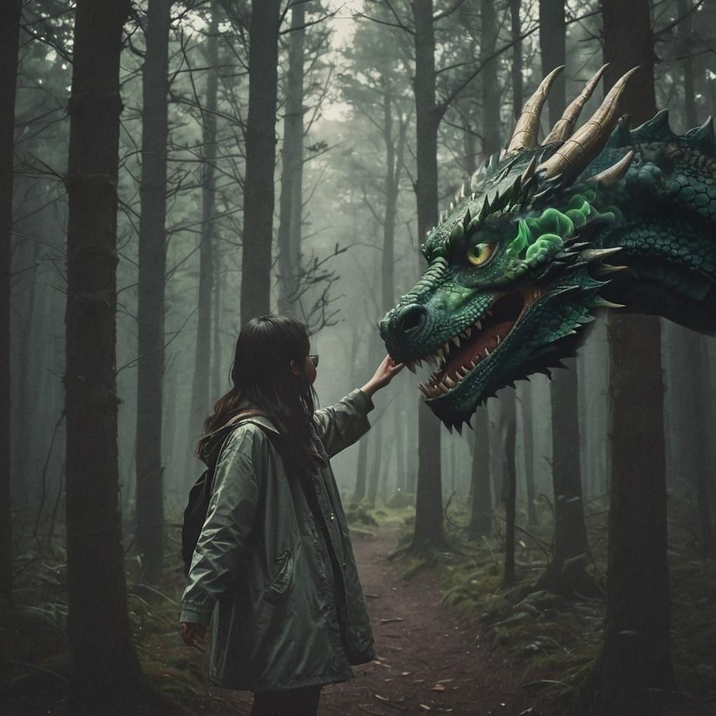 Girl Reaching in Dark Forest