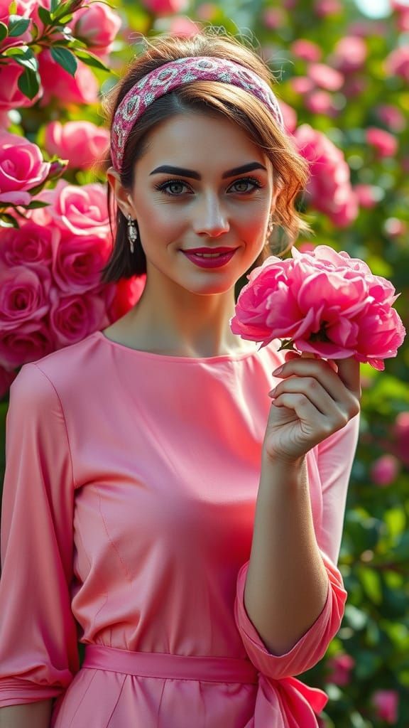 Woman Walks in Easter Parade with Vibrant Easter Rabbits, Ho...