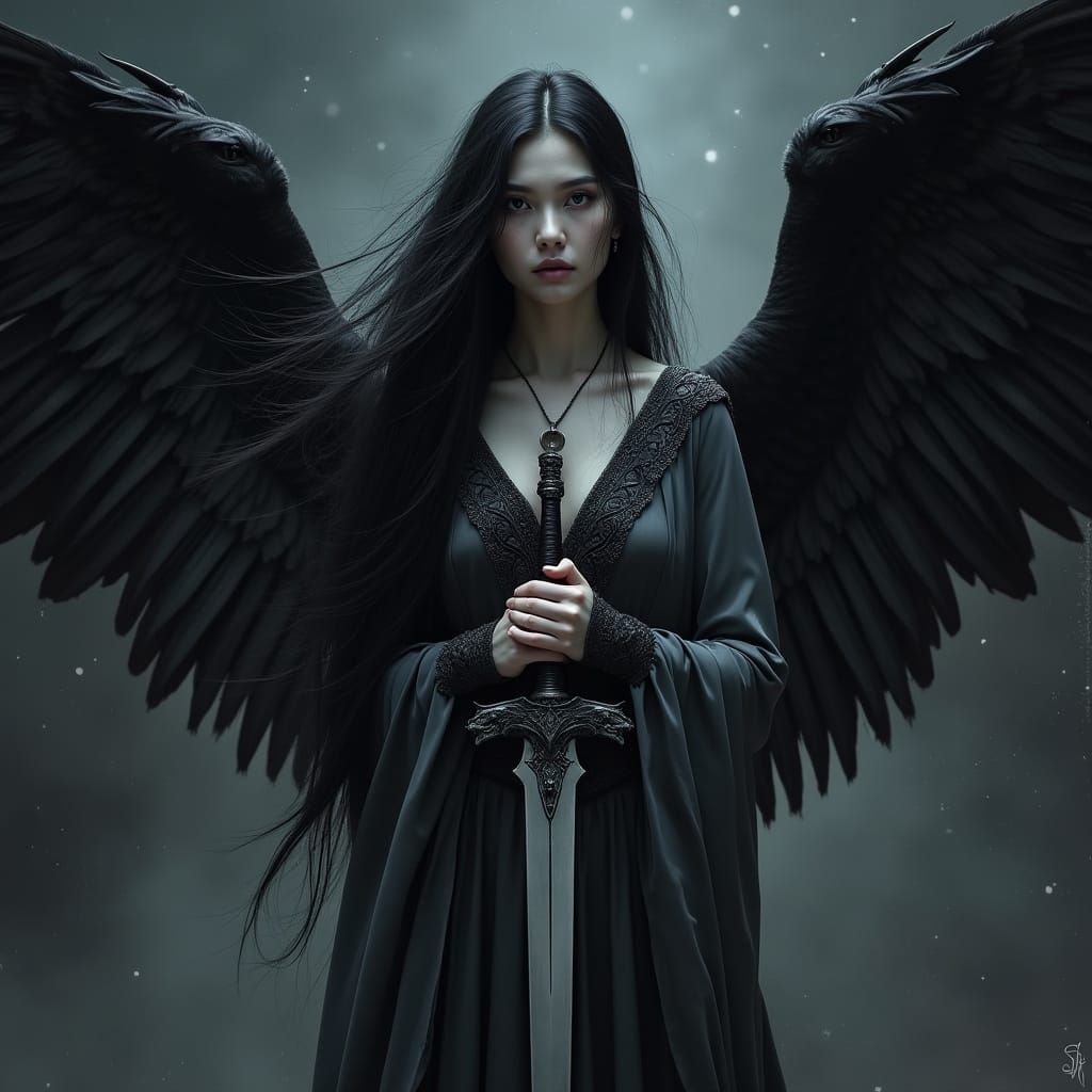 Shadar-kai Woman with Raven Wings in Eerie Starlight