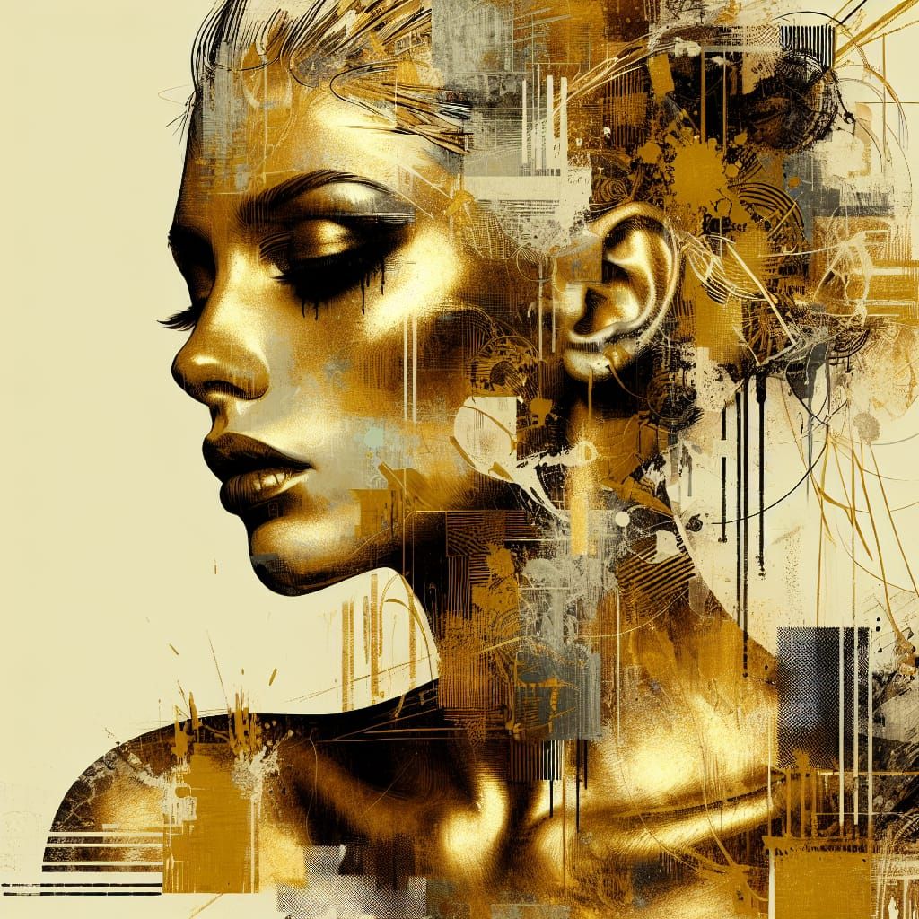 Golden Woman in Abstract Punk Collage Style