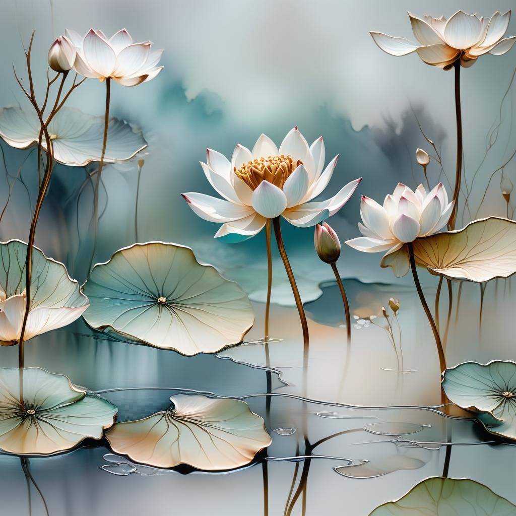 Ethereal Moonscape: Briar Wisp Lotus Flower in Alcohol Ink