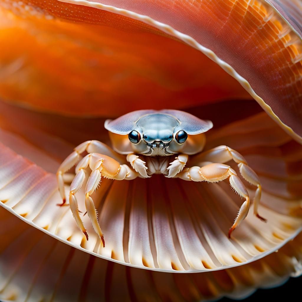 Macro Crab on Nautilus Shell: Scientific Fine Art