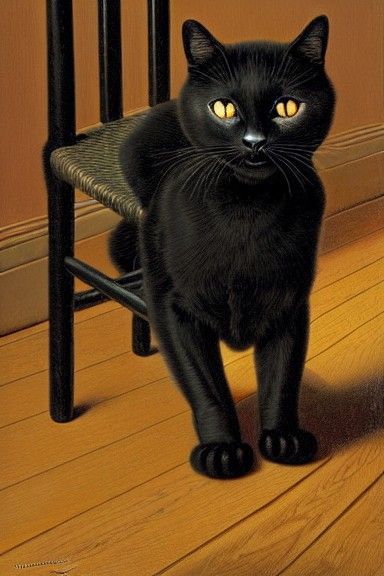 Black Cat Curled on Chair in Kincade Style