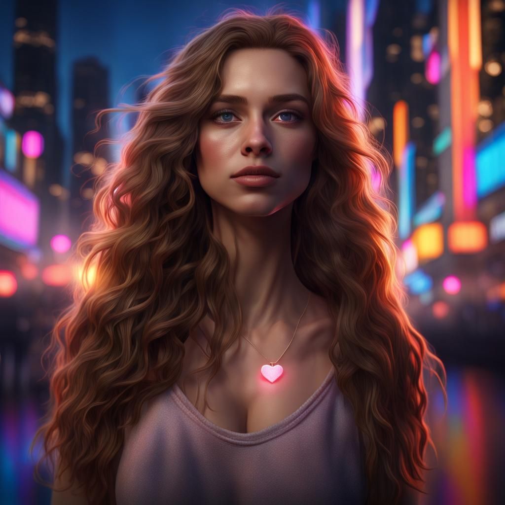 Realistic Portrait of Woman with Glowing Heart