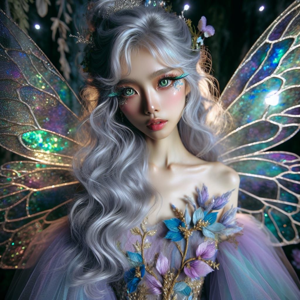 A stunning one anime fairy princess with long, flowing silve...