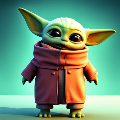 Baby Yoda 3D Digital Art in Pixar Style