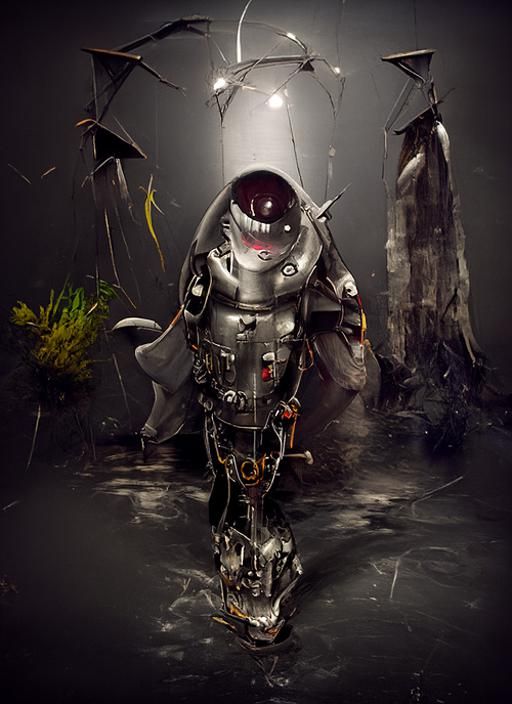 Mystical Walking Robo-Shark in Biopunk Style
