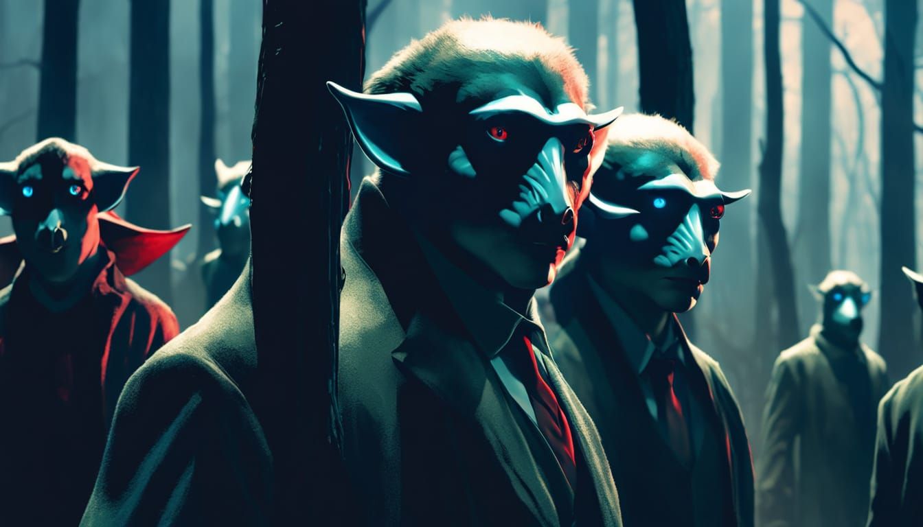 Eerie Glowing Figures in Dark Fantasy Forest