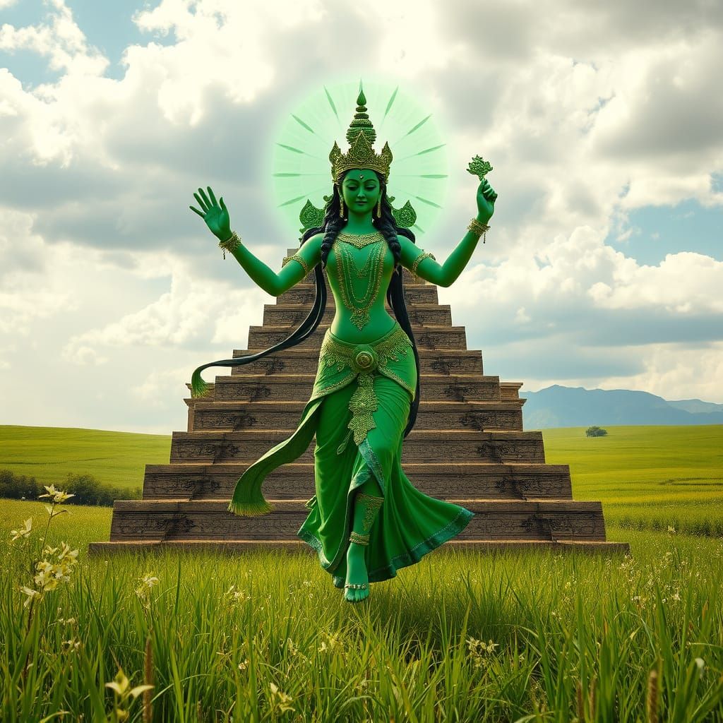 Mystical Green Tara Dances in Ethereal Light