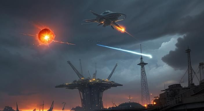 Fireball Descends on Sci-Fi Shipyard