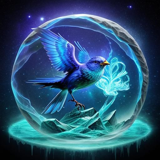 Mystical Bird in Temporal Rift with Glowing Aura