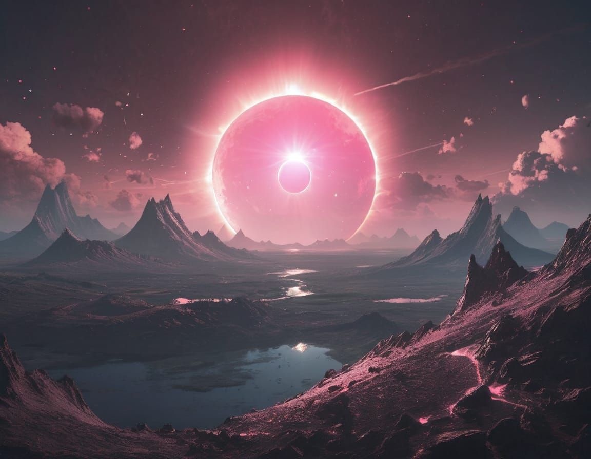 Pink Solar Eclipse Digital Art