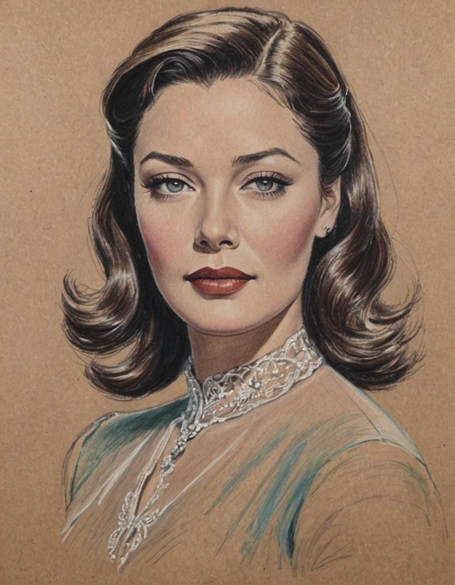 Gene Tierney as Lucy Muir in a Vibrant Oil Pastel Portrait