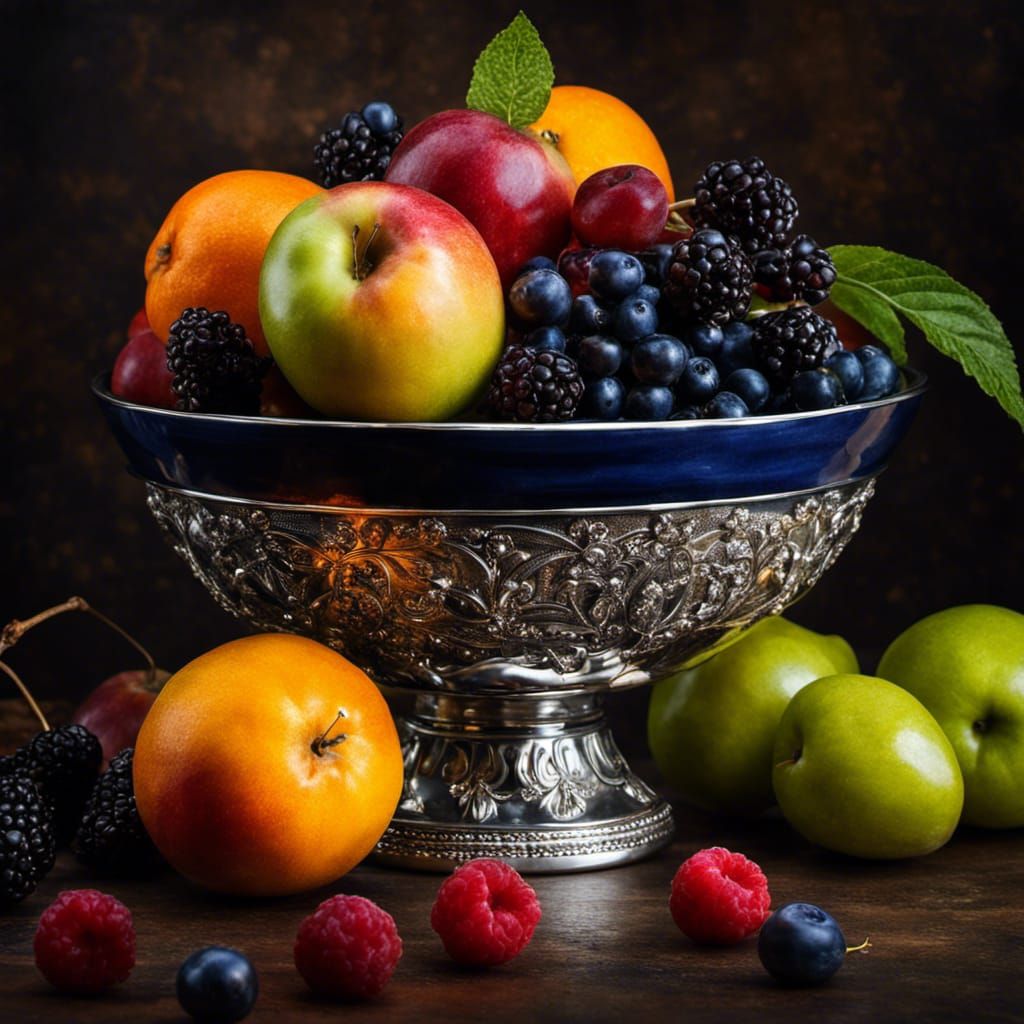 Hyperrealistic Fruit Bowl Still Life with Glitter