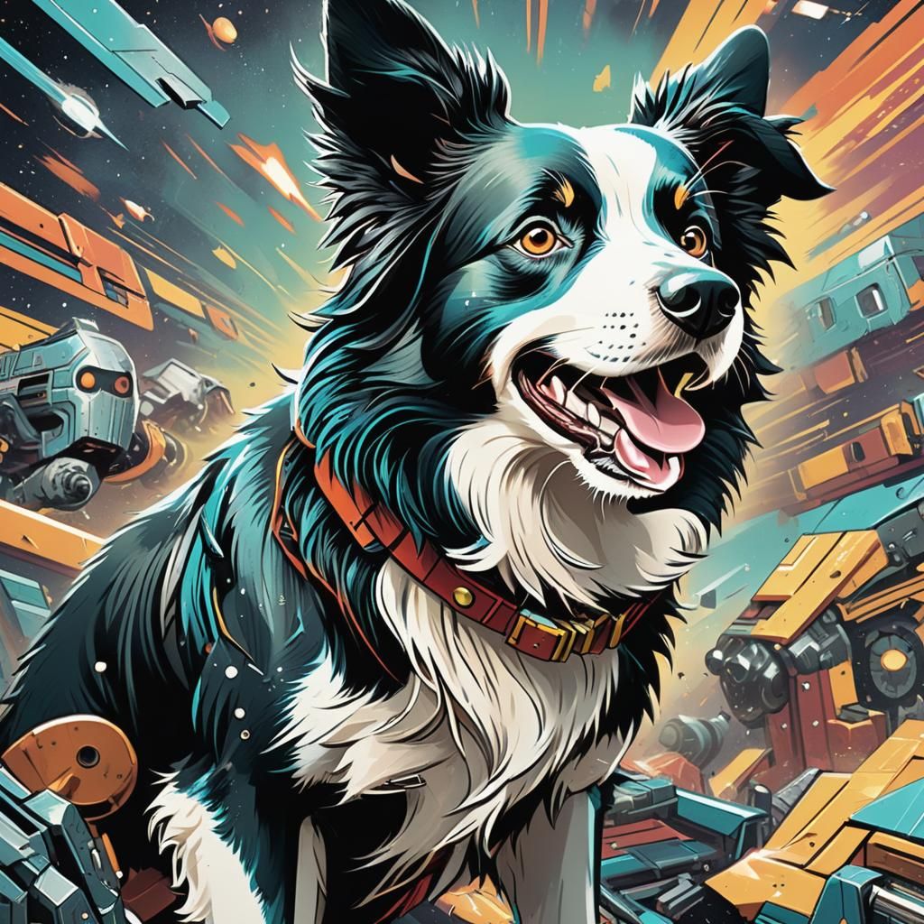 Border Collie in Retro Comic Book Style